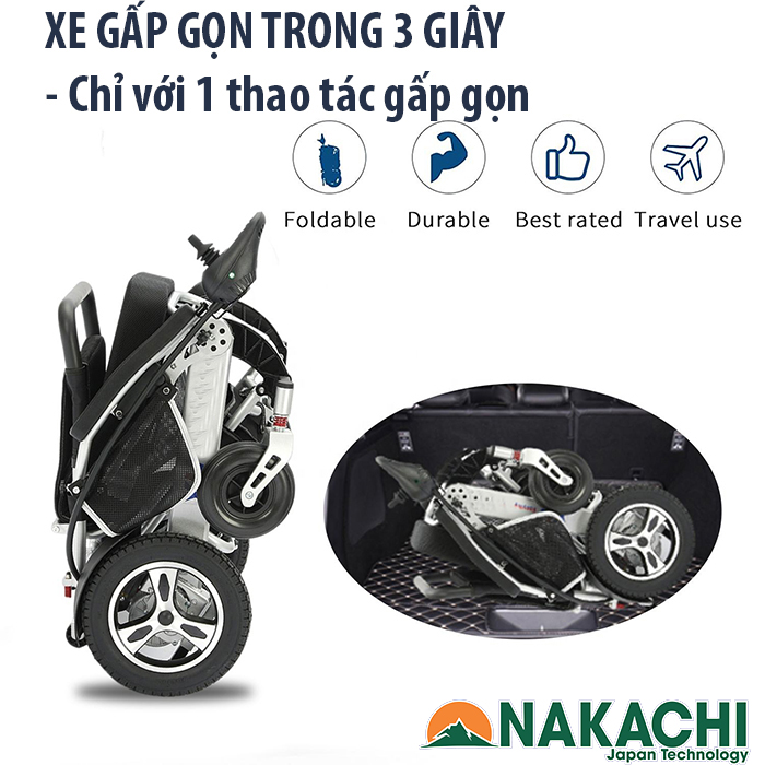 Thao tác gấp gọn xe lăn điện NC-001